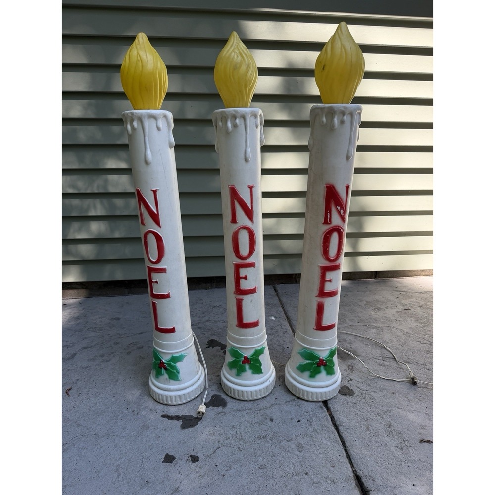 Vintage Union Noel Lighted Blow Mold Candles Lot Of 3 Lighted